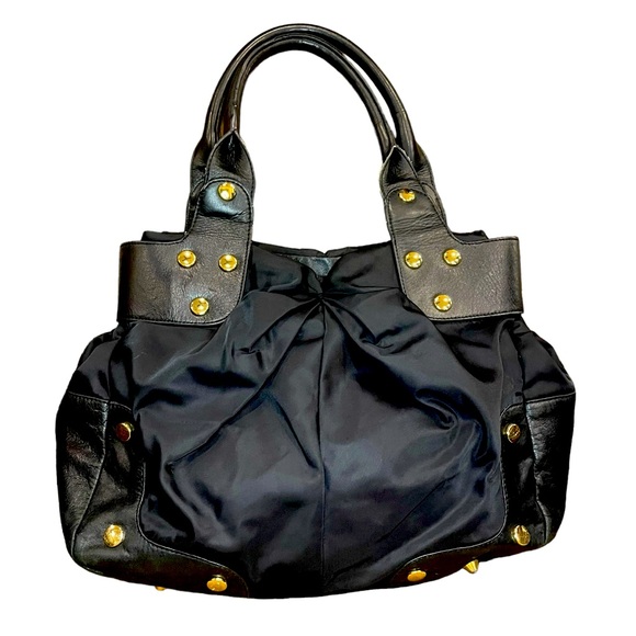 Per Se Handbags - Per Se By Carlisle Black Nylon Leather Purse With Gold Accents Shoulder Bag